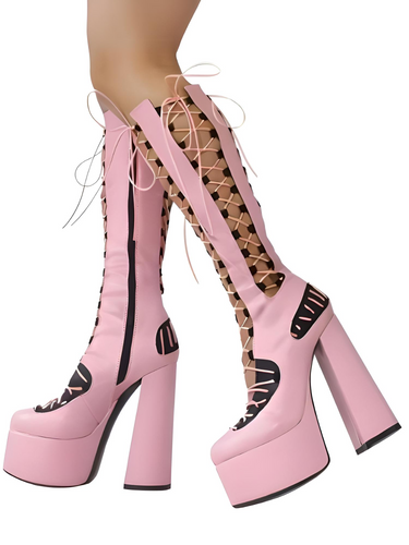 Thick Sole Calf Boots Hollow Side Zipper Square Heel Pole Dance Shoes Super Heel Sexy Boots Large Size Footwear, Platform Mid Calf Boots, Chunky Heel Mid Calf Boots, Platform Heeled Ankle Boots, High Heel Platform Boots, Block Heel Mid Calf Boots, United States, Custom-Made, Canada, Australia, New Zealand, United Kingdom, Black Matte, Pink-Black, Gold Glitter, Pink, Pink Satin, Silver, Shiny Black, Light Blue, Purple, Ivory, Custom Color, 6, 6.5, 7.5, 8.5, 9, 9.5, 10, 10.5, shopdrestiny.com